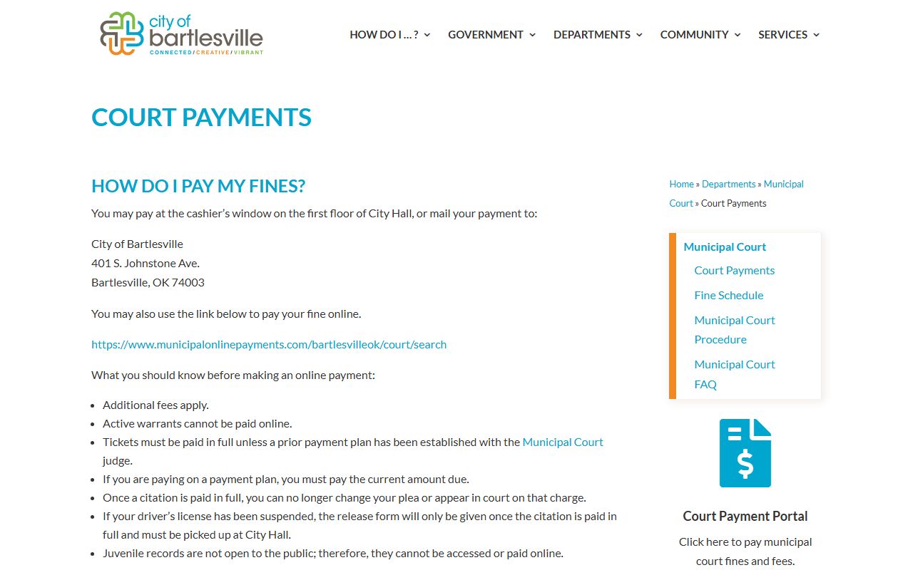 Bartlesville criminal court records payment page