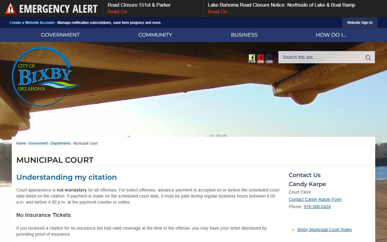 Bixby Municipal Court homepage for criminal court records