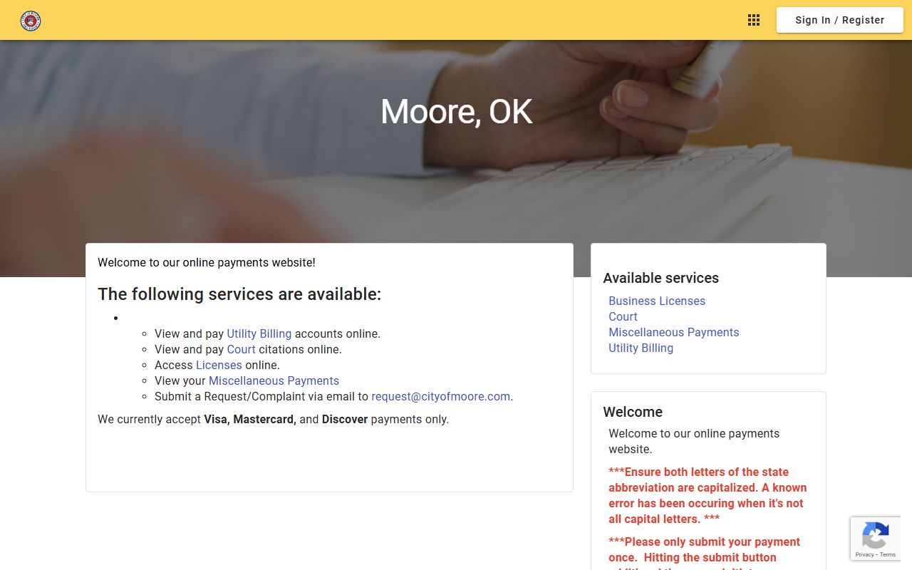 Moore Municipal Court online services portal for criminal court records
