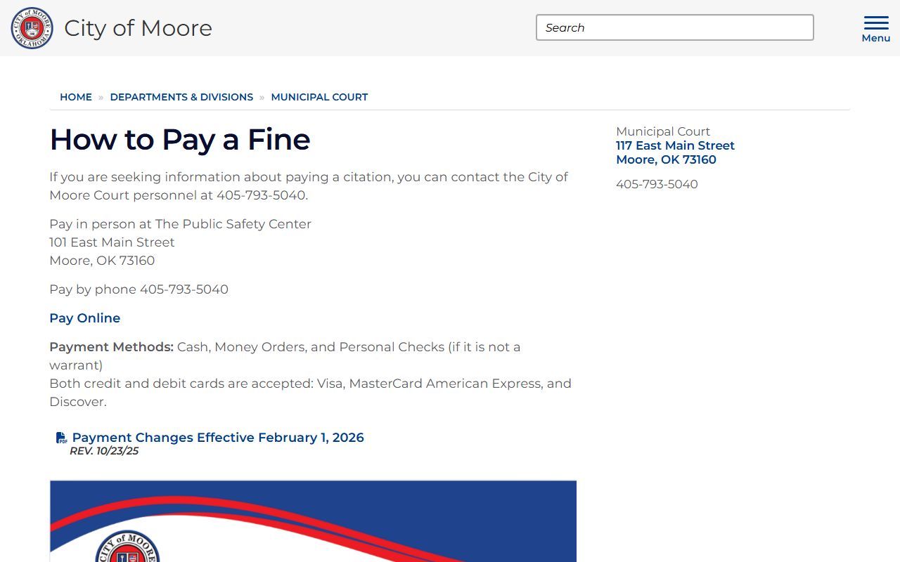Moore criminal court records payment information page