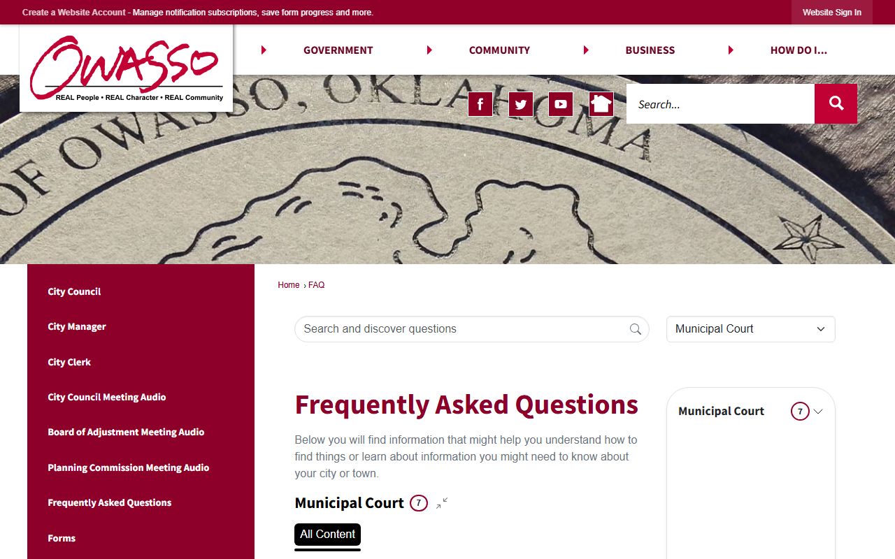 Owasso Court FAQ page for criminal court records information