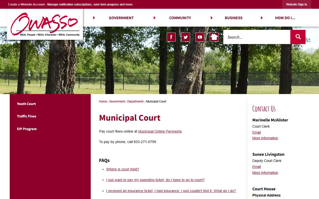 Owasso Municipal Court homepage for criminal court records
