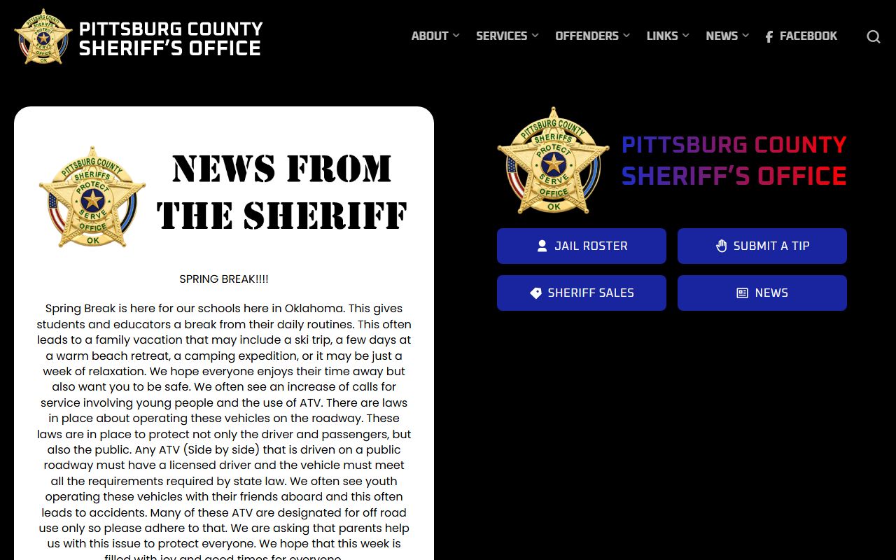 Pittsburg County Sheriff criminal court records and booking information