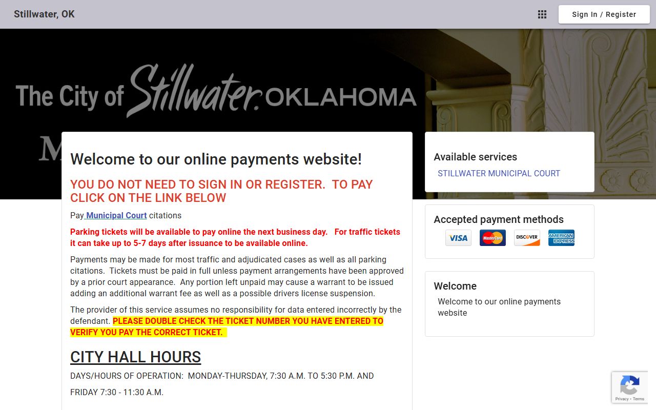 Stillwater Municipal Court online payment portal for criminal court records