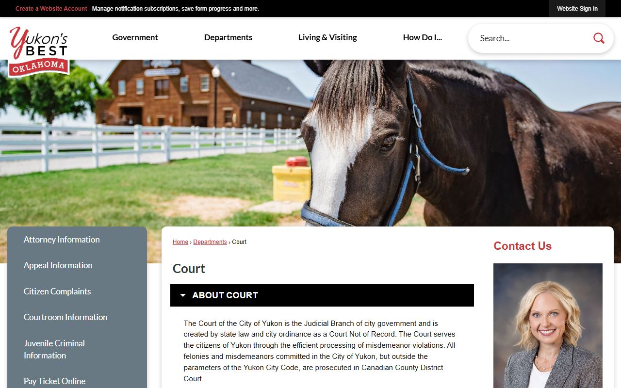 Yukon Municipal Court homepage for criminal court records