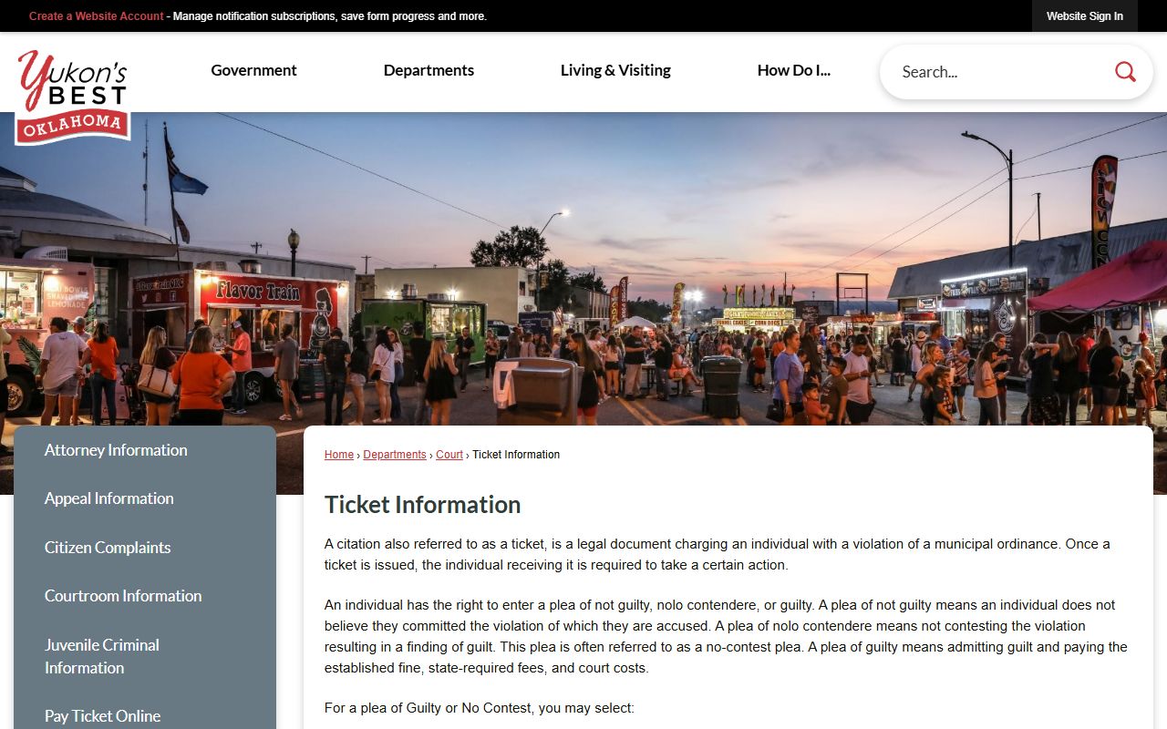Yukon ticket information page for criminal court records