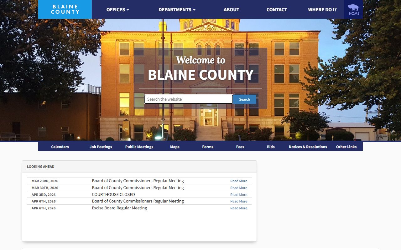Blaine County website criminal court records information