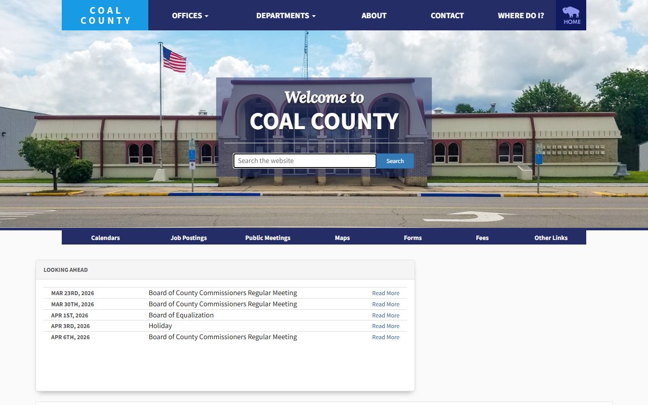 Coal County website with criminal court records contact information
