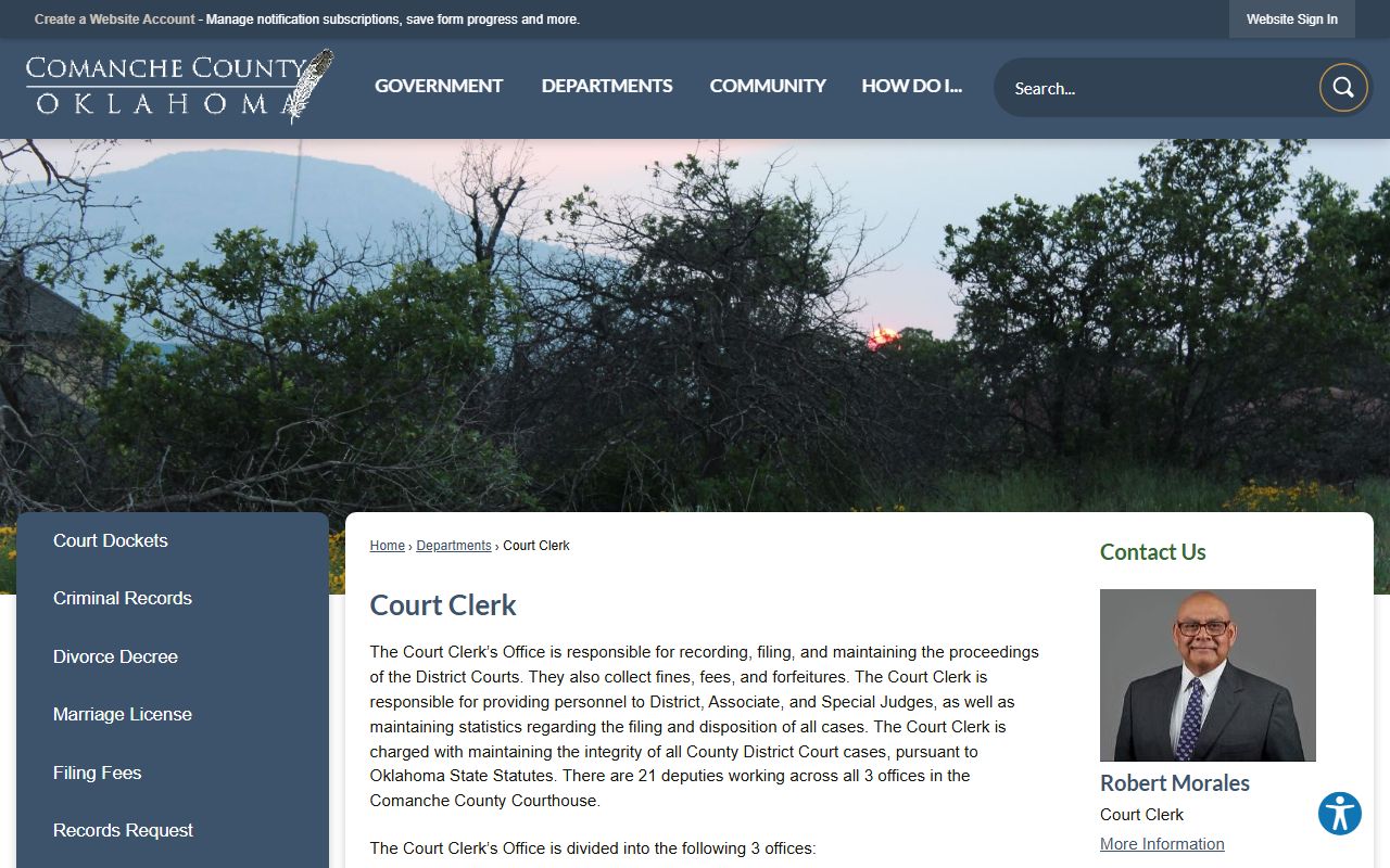 Comanche County Court Clerk office information for criminal court records