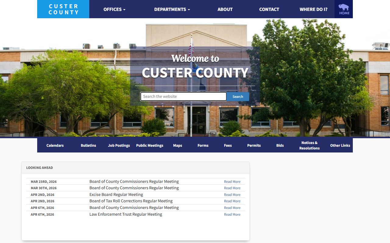 Custer County government website with criminal court records information