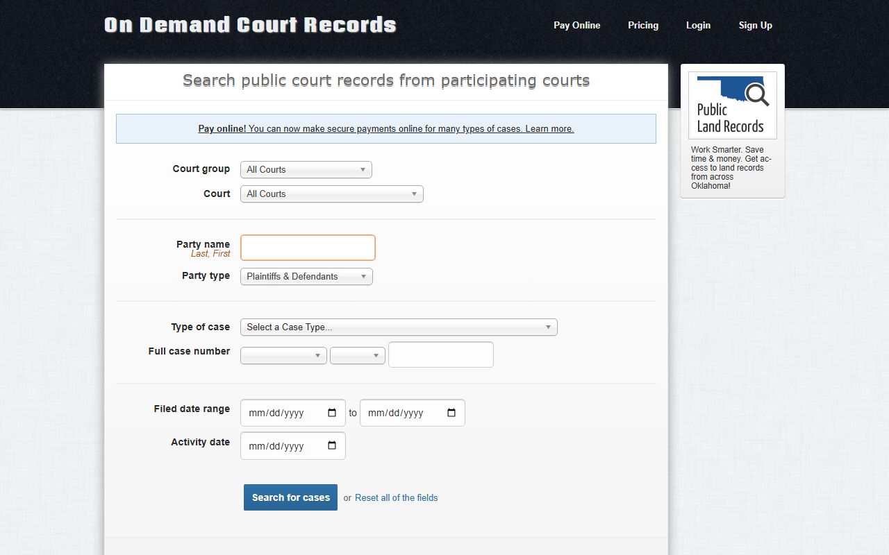 ODCR alternative search for Harmon County criminal court records