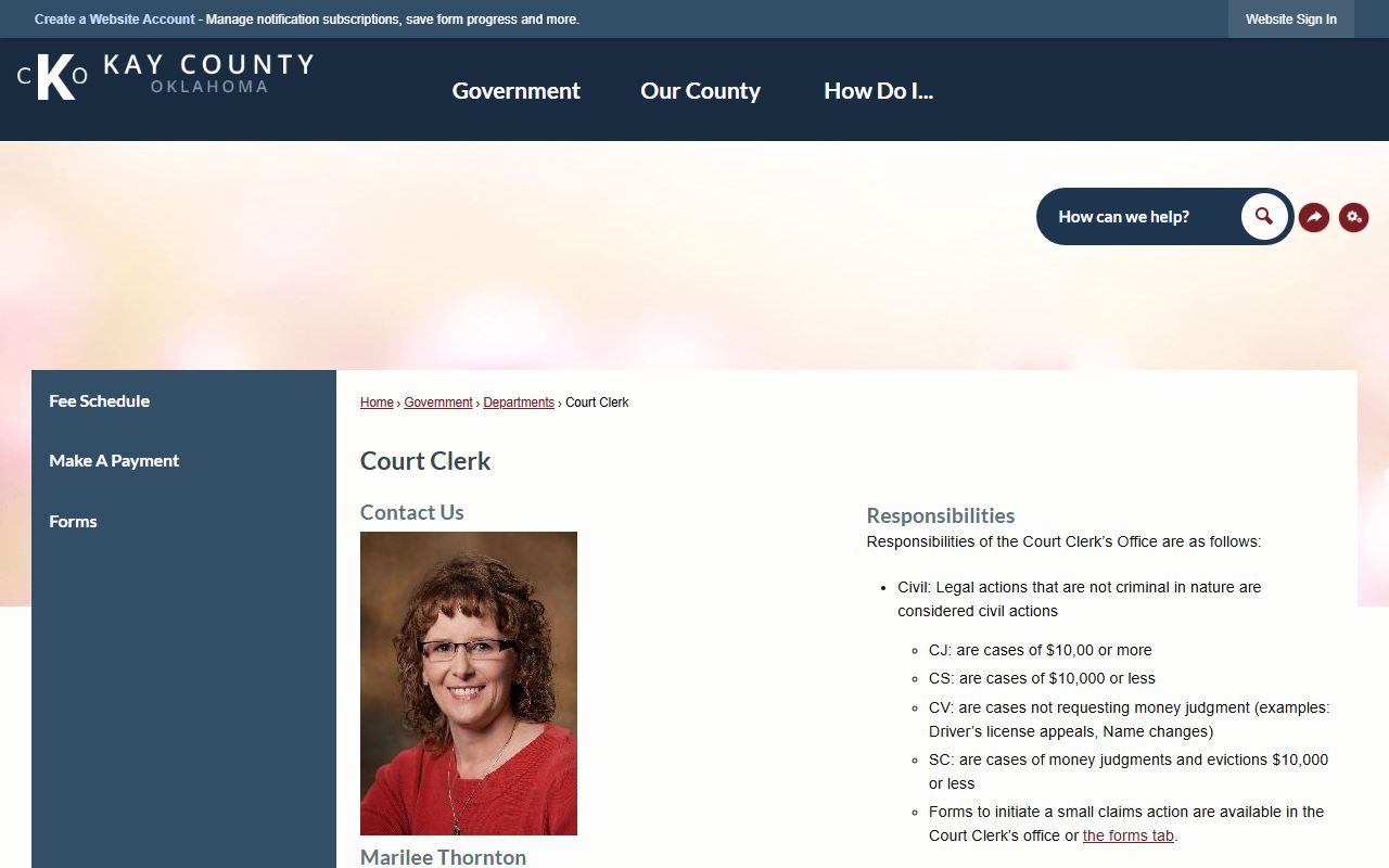 Kay County Court Clerk office criminal court records