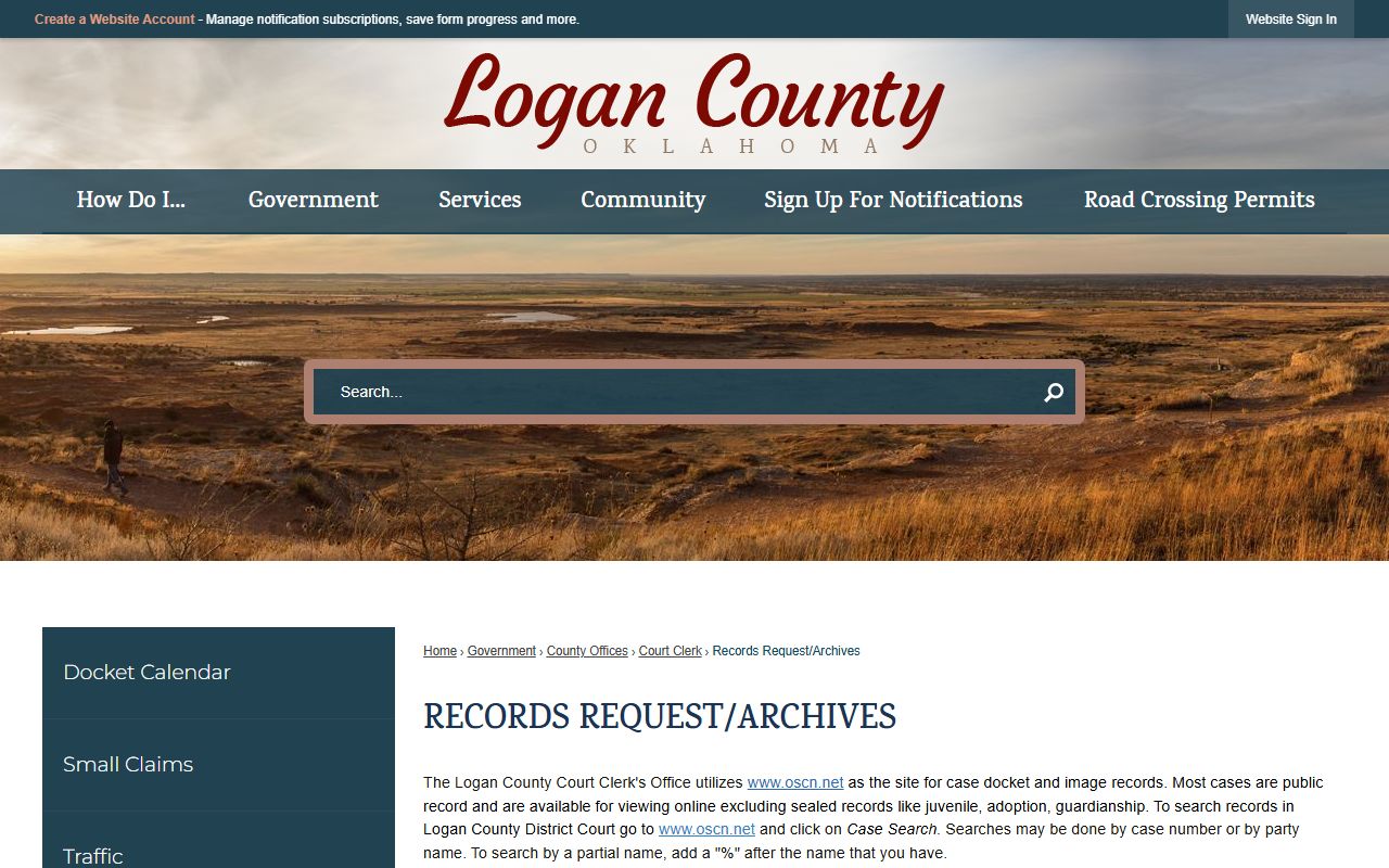 Logan County records request page for criminal court records