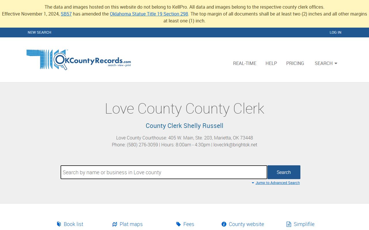 Love County land records search portal for criminal court records