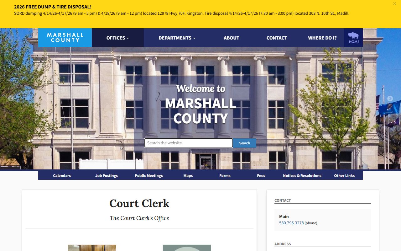 Marshall County Court Clerk office page for criminal court records