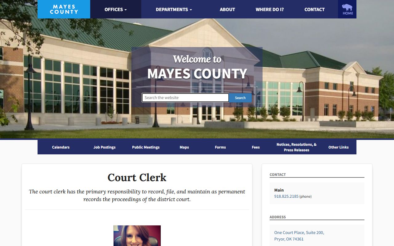 Mayes County Court Clerk office information for criminal court records
