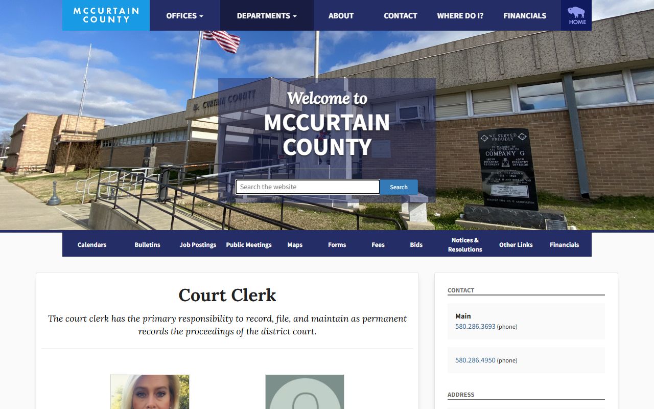 McCurtain County Court Clerk office for criminal court records