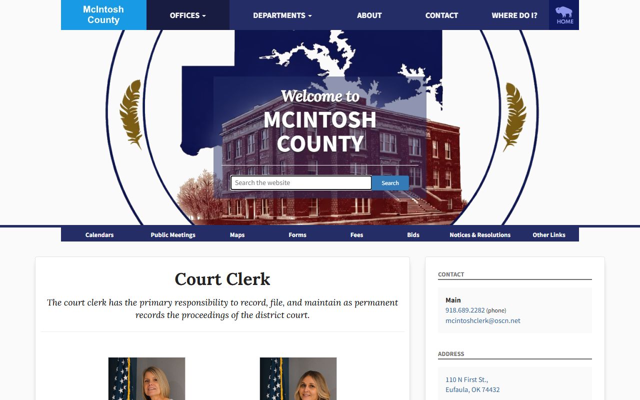 McIntosh County Court Clerk office for criminal court records access