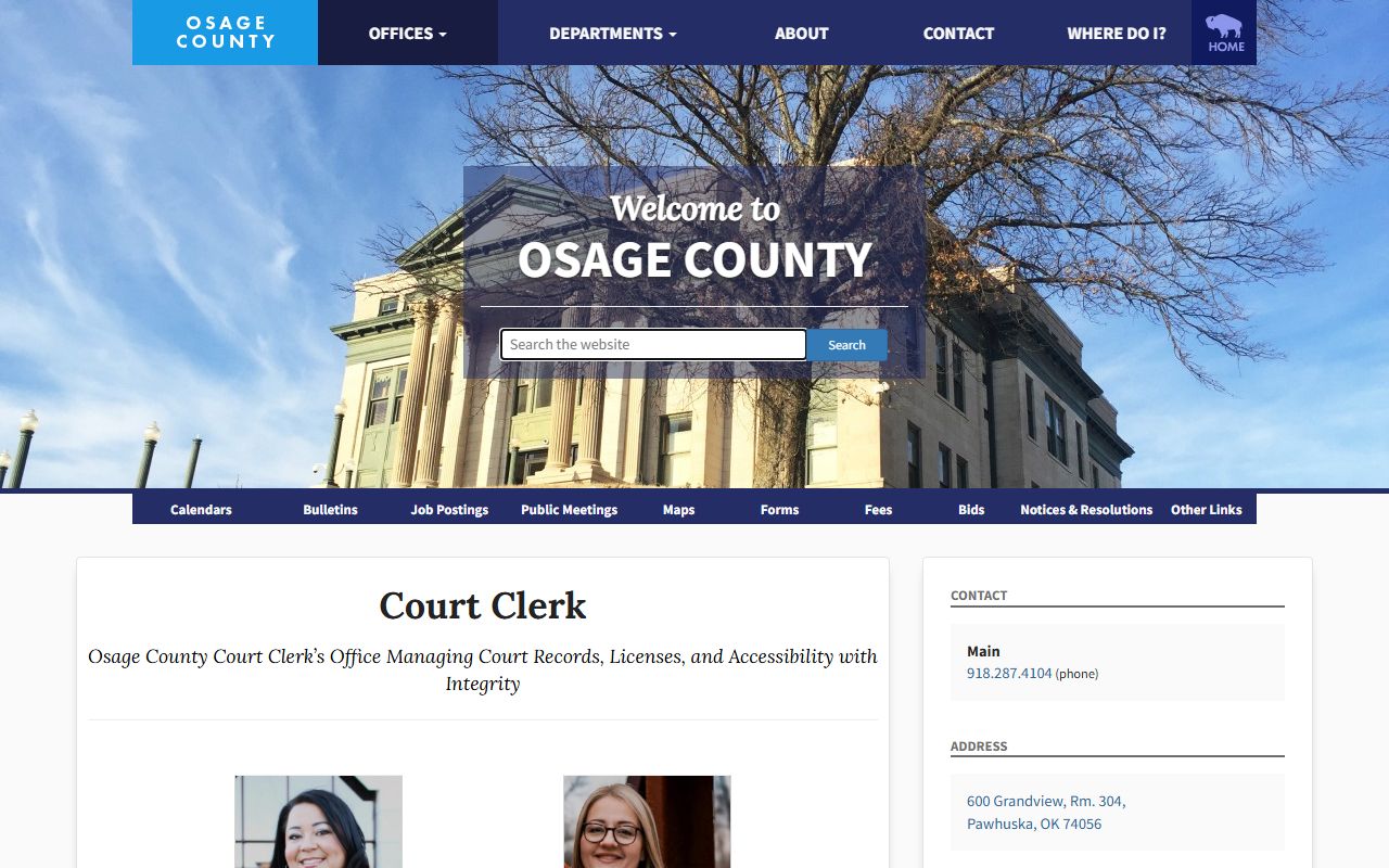 Osage County Court Clerk office information for criminal court records