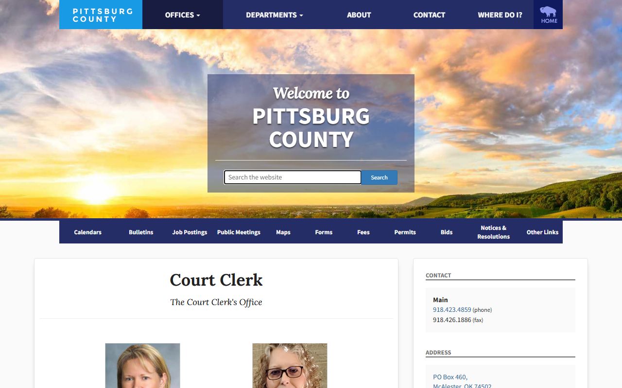 Pittsburg County Court Clerk office page for criminal court records