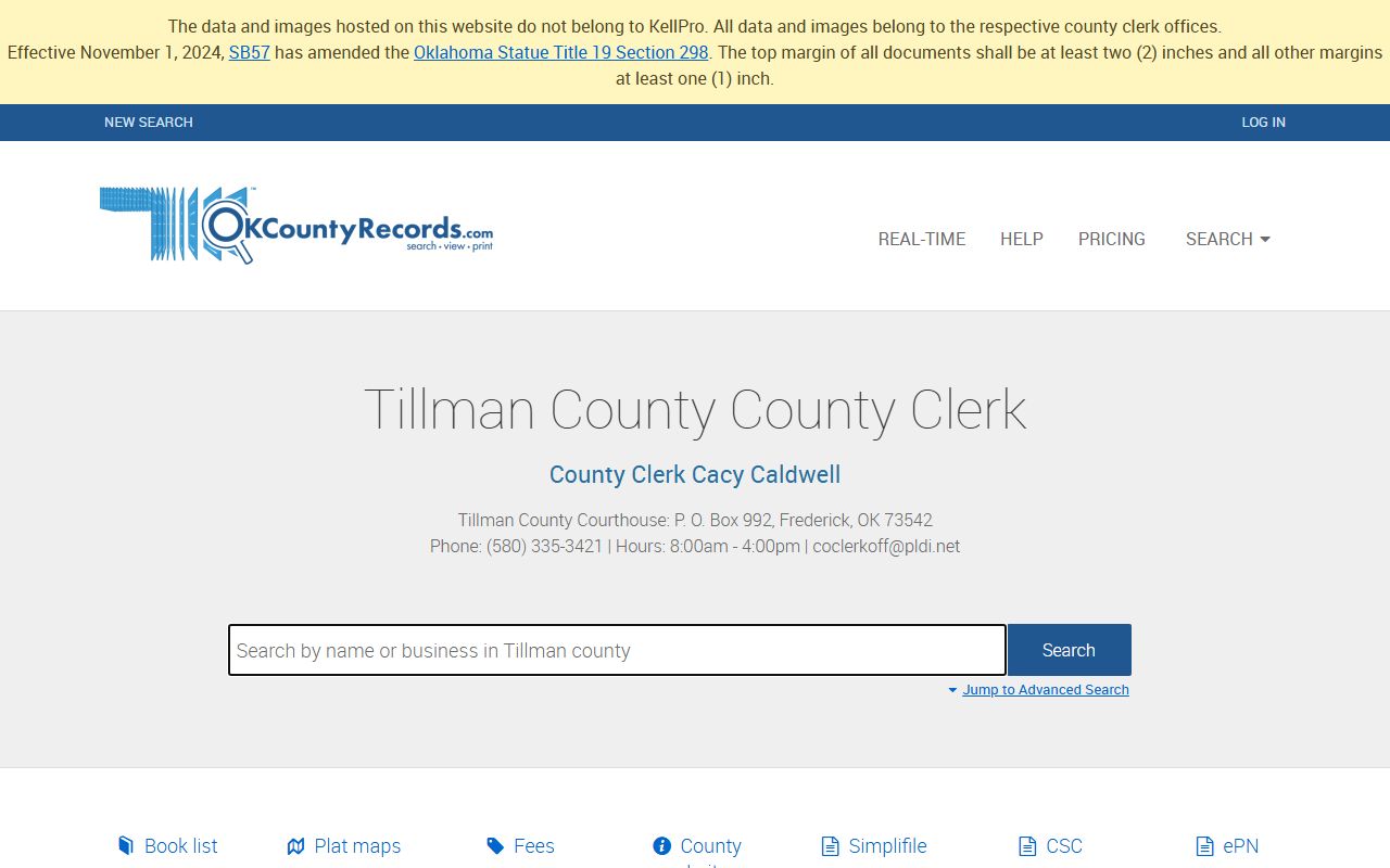 Tillman County land records search portal for Tillman County criminal court records