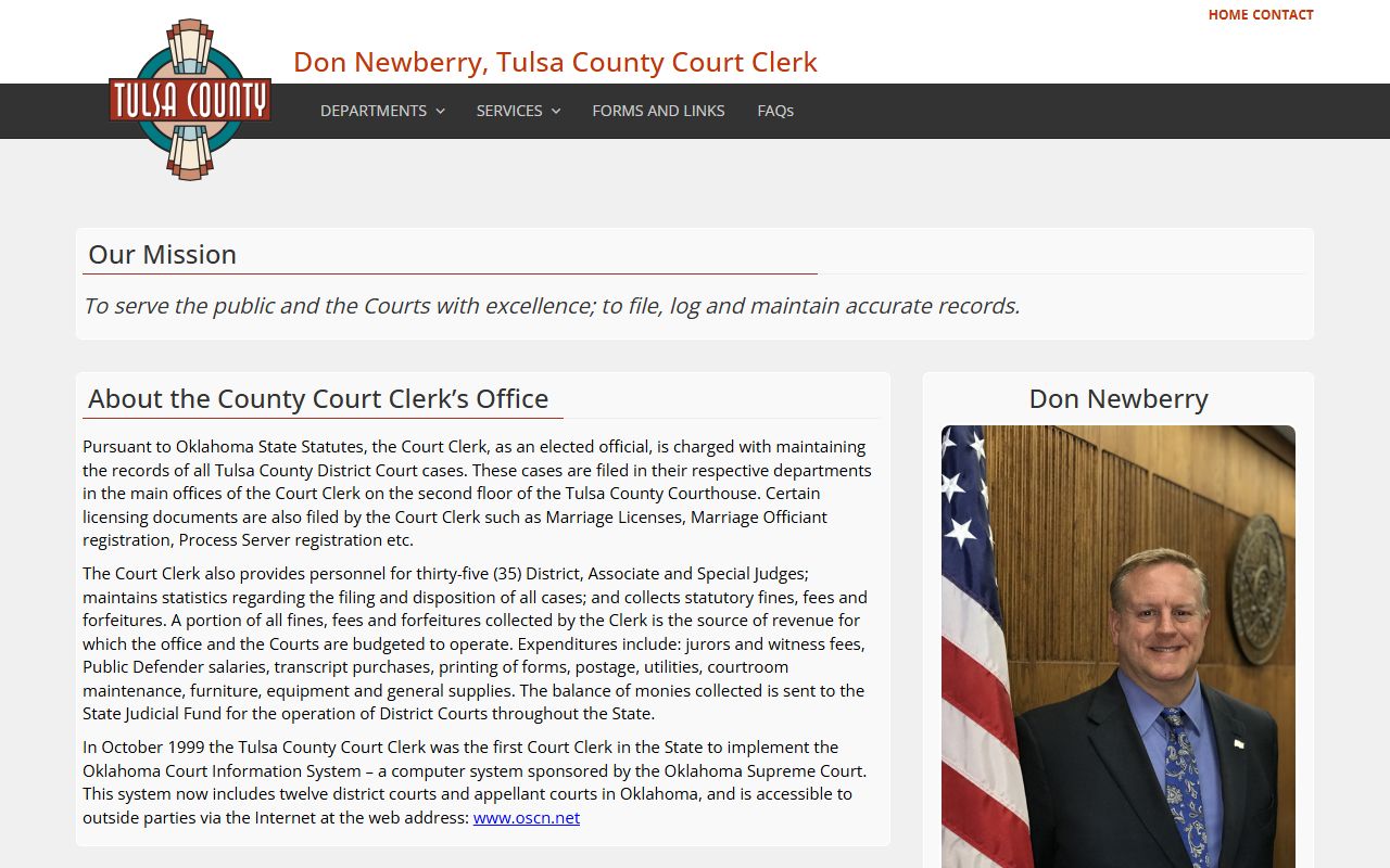 Tulsa County Court Clerk website for Tulsa County criminal court records