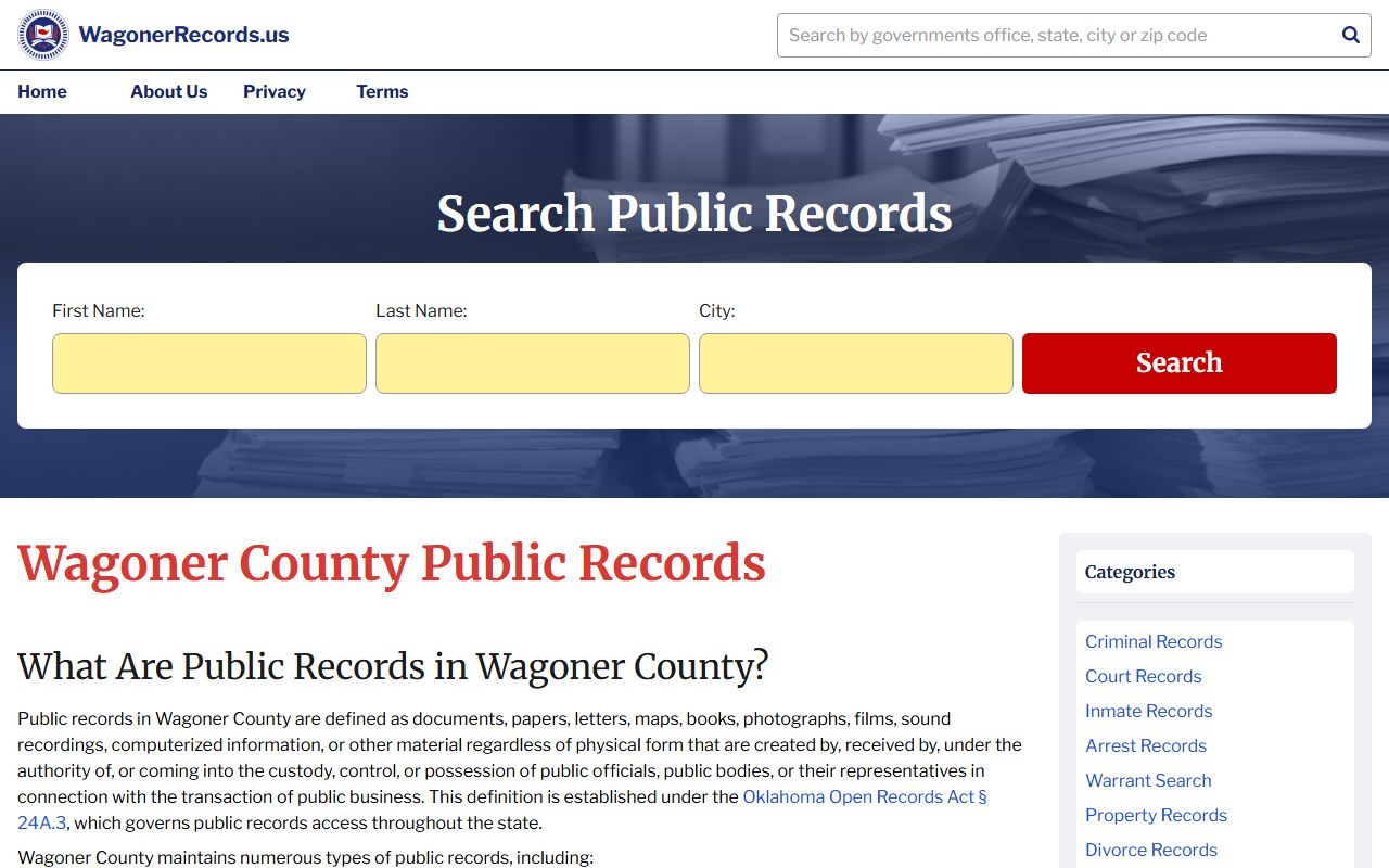 Wagoner County public records portal for Wagoner County criminal court records